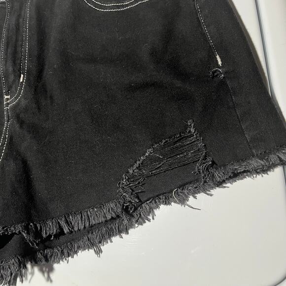Super High Rise Cutoff Black Destructed Denim Shorts 9 / 29W SO Y2K goth grunge - Picture 2 of 8